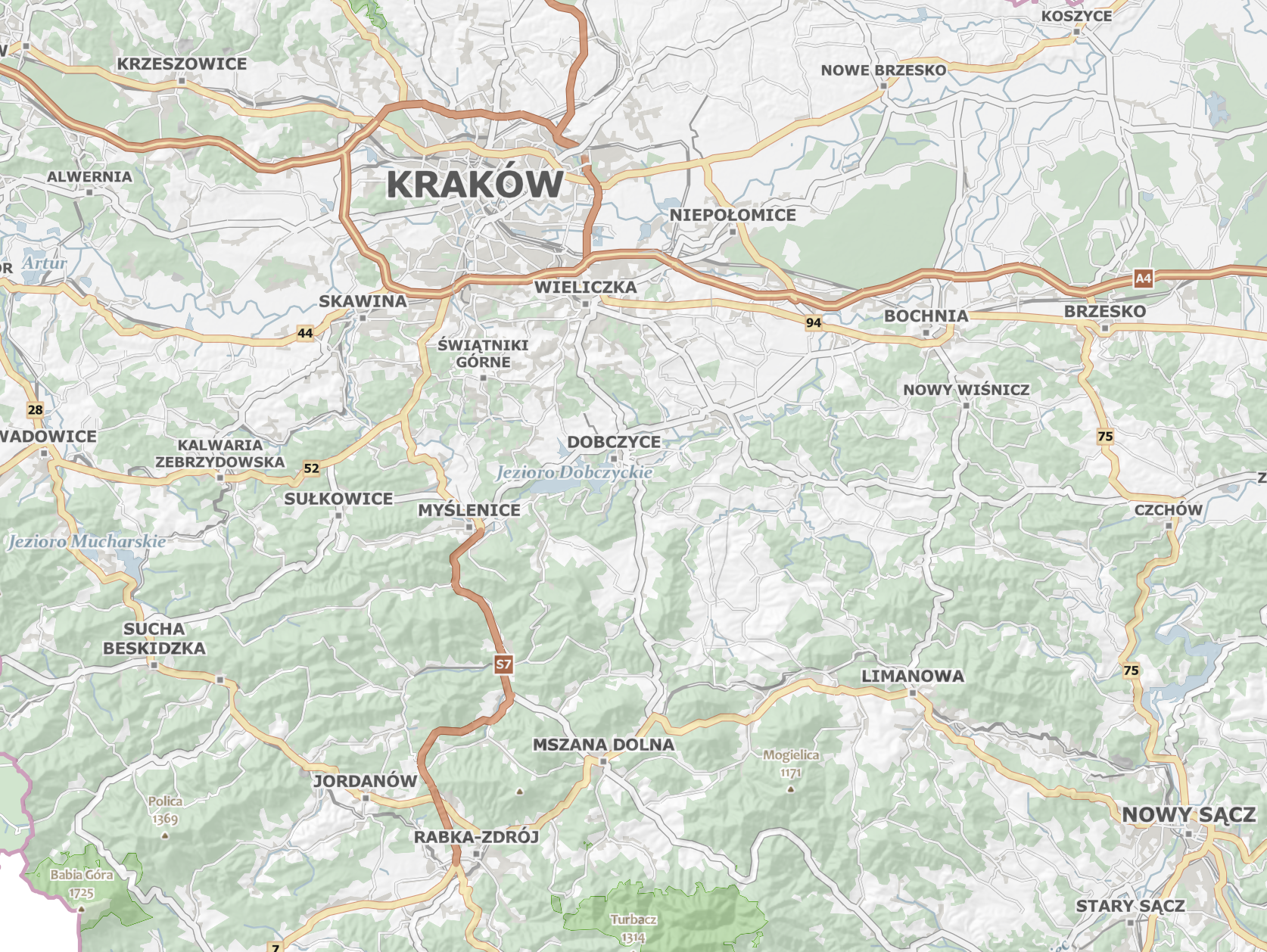 Mapa —&nbsp;Małopolska i&nbsp;południe Polski